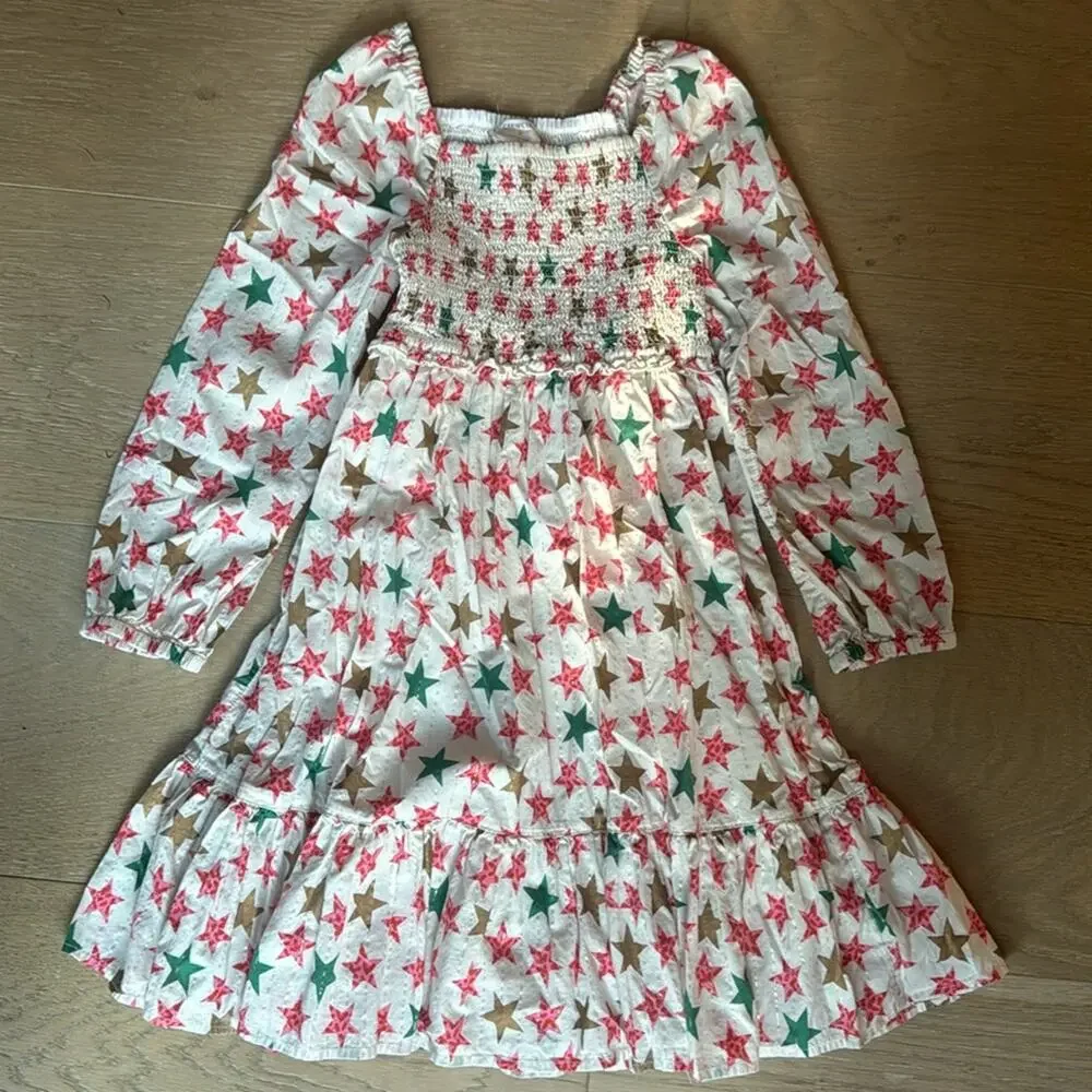 J Crew Crew Cuts Girls' long puff-sleeve dress in sparkle stars Size 8